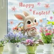 Qocolhg Happy Easter Window Cling Stickers Double-Sided Spring Bunny Rabbit Yellow Duck Flower Window Decal for Home Party Supplies Shop Window Glass Display Decoration, Easter Decorations Indoor